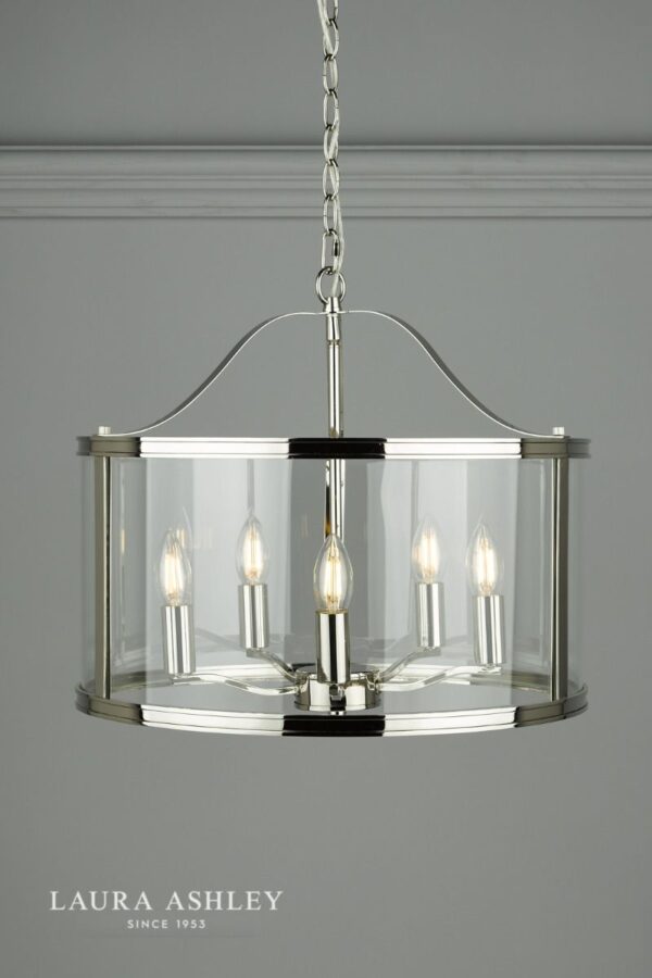 Harrington stilren taklampe i glass og krom fra Laura Ashley