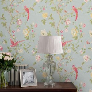 Summer Palace, Tapet med fugler i duck egg fra Laura Ashley