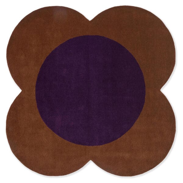 Orla Kiely Flower retro gulvteppe med blomst i brunt og lilla