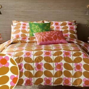 Orla Kiely Stem Bloom retro sengesett i orange og rosa