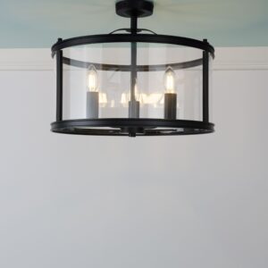 Harrington taklampe i industriell sort og glass fra Laura Ashley