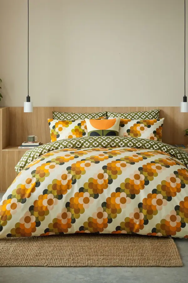 Floer stripe orla kiely retro sengesett i orange