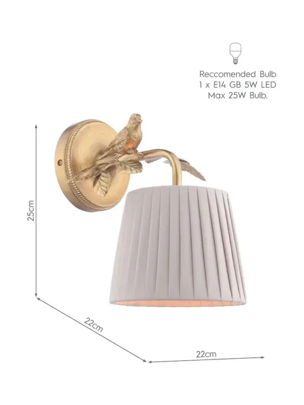 Egelton, skulpturell vegglampe med fugl på en gren i gull - Bilde 5