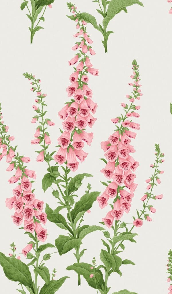 Foxglove Day, hvit tapet med rosa revebjeller