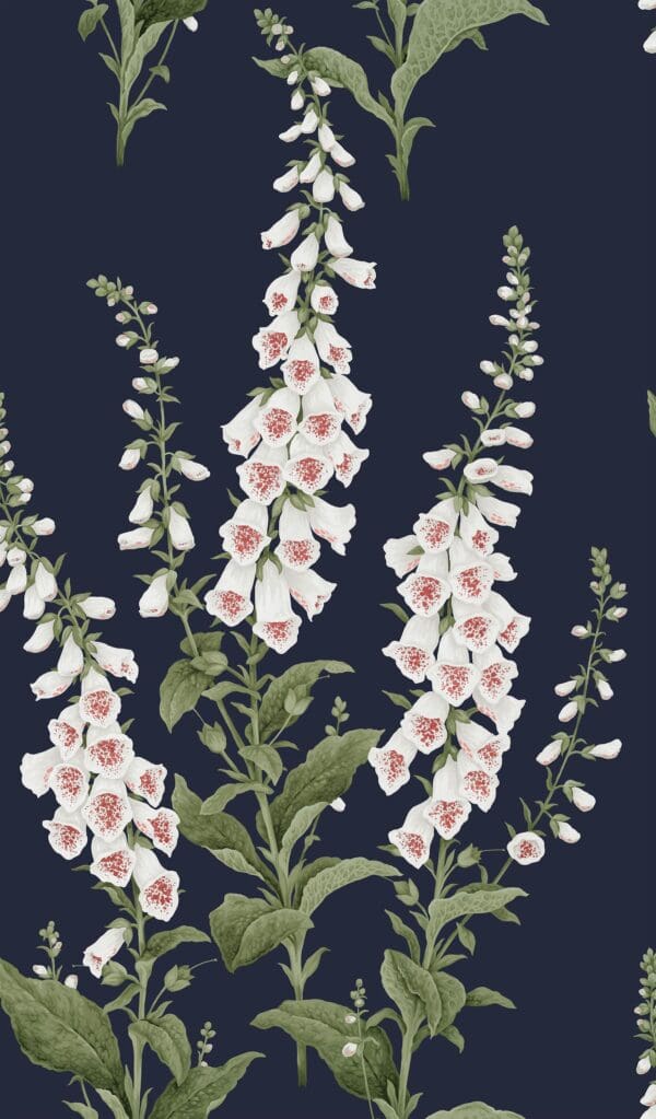 Foxglove Midnight, midnattsblå tapet med hvite revebjeller - Bilde 2