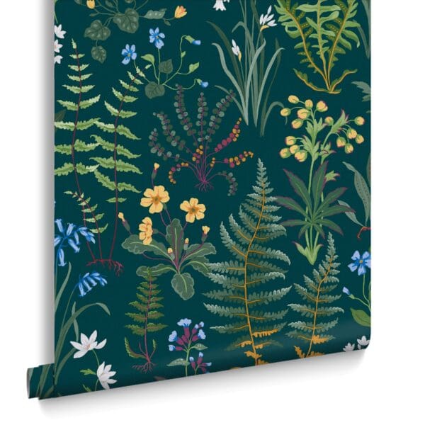 Oshibana teal, tapet med blomster i petrol - Bilde 4