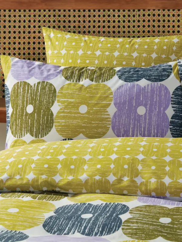 textured flower retro putetrekk i grønt og lilla fra Orla Kiely